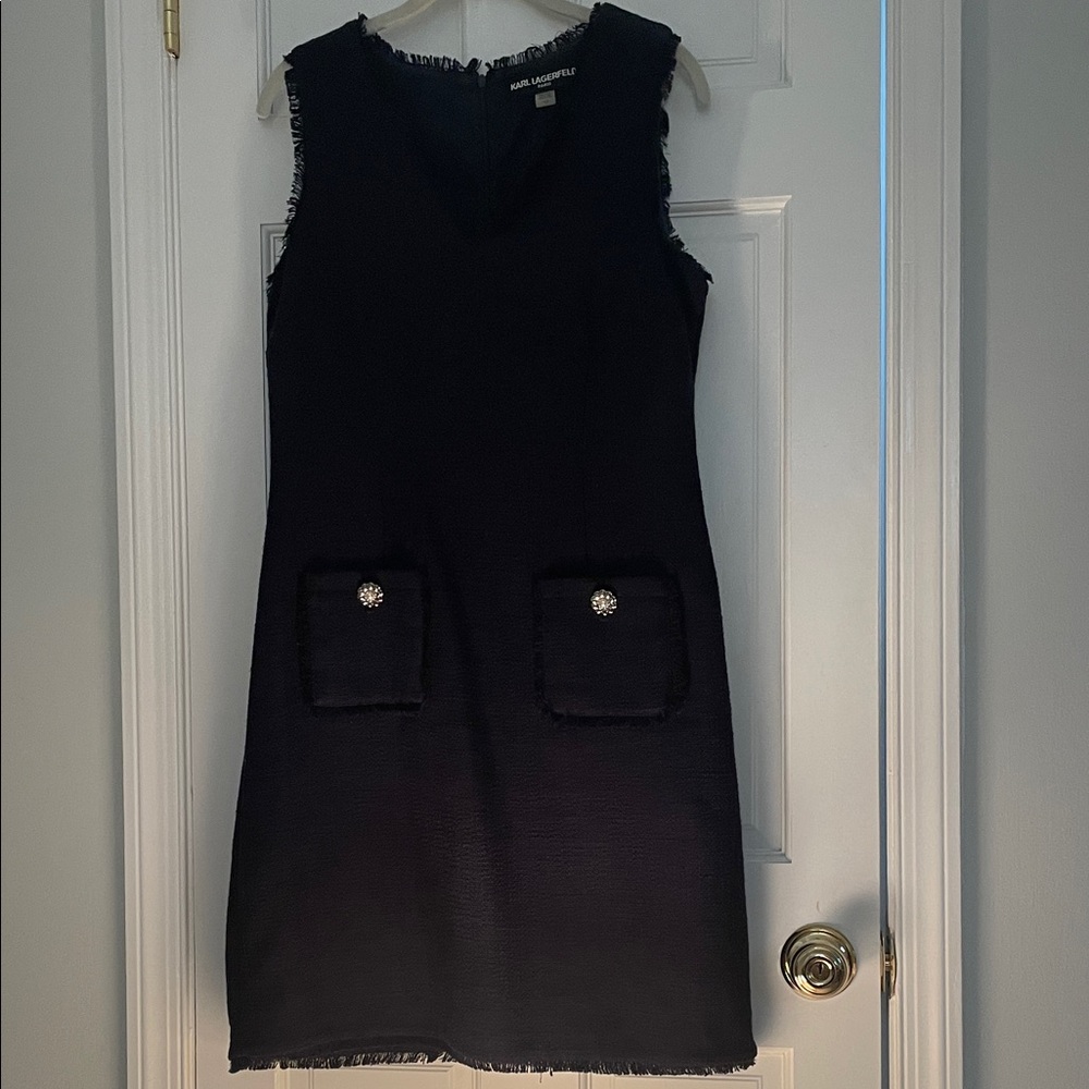 Navy Sleeveless Dress with Pocket Details